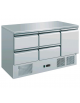 Saladette a refrigerazione statica, ( + 2° C/ + 8° C ), piano di lavoro in acciaio INOX, 1 porta e 4 cassetti - mm 1365x700x850h