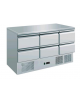 Saladette a refrigerazione statica, ( + 2° C/ + 8° C ), piano di lavoro in acciaio INOX, 6 cassetti - mm 1365x700x850h
