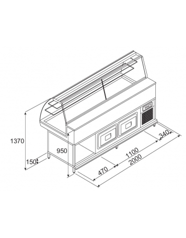 Vetrina fredda con cella da cm. 200