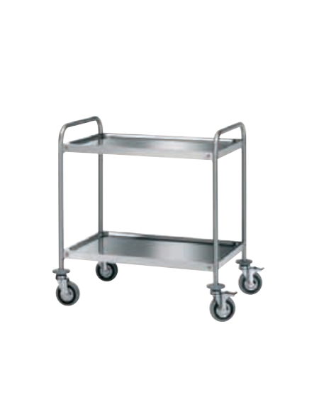 Carrello con 2 ripiani stampati - inox 18/10, tubo tondo - cm 110x58x900h