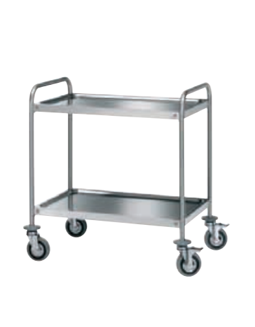 Carrello con 2 ripiani stampati - inox 18/10, tubo tondo - cm 90x58x90h