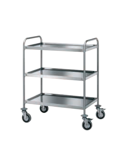 Carrello di servizio con 3 ripiani stampati - inox 18/10, tubo tondo - cm 110x58x1020h