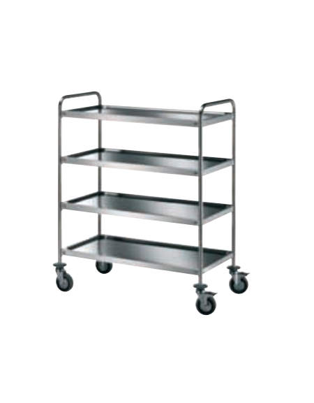 Carrello di servizio con 3 ripiani stampati - inox 18/10, tubo tondo - cm 110x58x125h