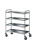 Carrello di servizio con 4 ripiani stampati - inox 18/10, tubo tondo - cm 110x68x125h