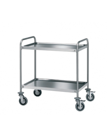 Carrello di servizio con 2 ripiani stampati - inox 18/10, tubo tondo - cm 68x68x90h