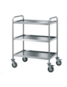 Carrello di servizio con 3 ripiani stampati - inox 18/10, tubo tondo - cm 89x69x103h - Portata kg 95