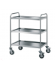 Carrello di servizio con 3 ripiani stampati - inox 18/10, tubo tondo - cm 129x69x103h - Portata kg 110
