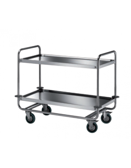 Carrello di servizio con 2 ripiani stampati - inox 18/10, tubo tondo - cm 110x68x90h