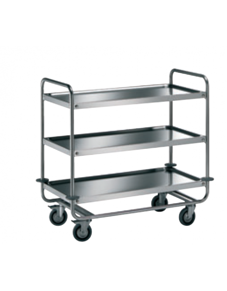 Carrello di servizio con 2 ripiani stampati - inox 18/10, tubo tondo - cm 110x59x102h