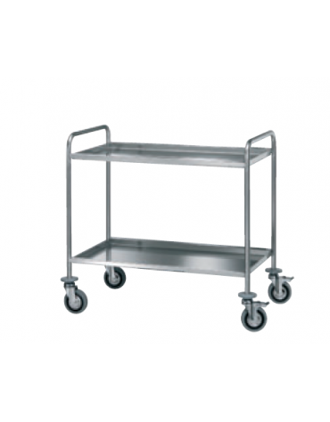 Carrello di servizio con 2 ripiani di piegatura inox 18/10, tubo tondo - cm 102x60x90h