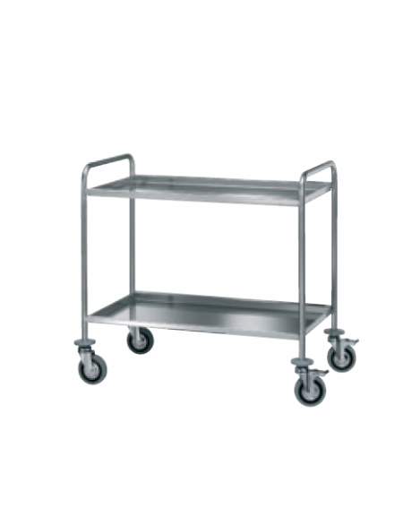 Carrello di servizio con 2 ripiani di piegatura inox 18/10, tubo tondo - cm 102x60x90h