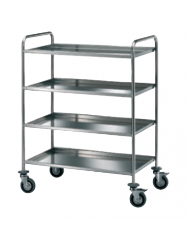 Carrello di servizio con 4 ripiani di piegatura inox 18/10, tubo tondo - cm 102x60x125h