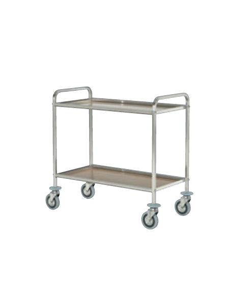 Carrello di servizio con 2 ripiani in laminato inox 18/10, tubo quadro - cm 95x51x90h Carrello di servizio con 2 ripiani in laminato inox 18/10, tubo quadro - cm 95x51x90h