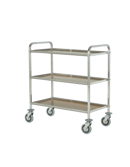 Carrello di servizio con 3 ripiani in laminato inox 18/10, tubo quadro - cm 95x51x102h Carrello di servizio con 3 ripiani in laminato inox 18/10, tubo quadro - cm 95x51x102h