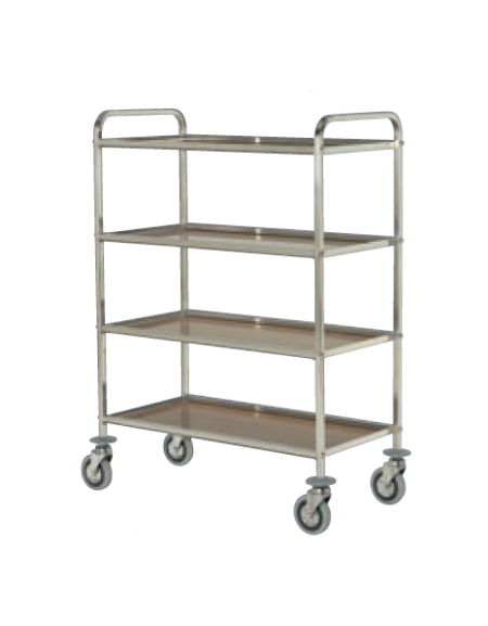 Carrello di servizio con 4 ripiani in laminato inox 18/10, tubo quadro - cm 95x51x125h