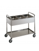 Carrello servizio raccolta differenziata, 2 ripiani inox 18/10, Portata Kg 200, tubo quadro - Bacinelle incluse - cm 106,5x57,5x