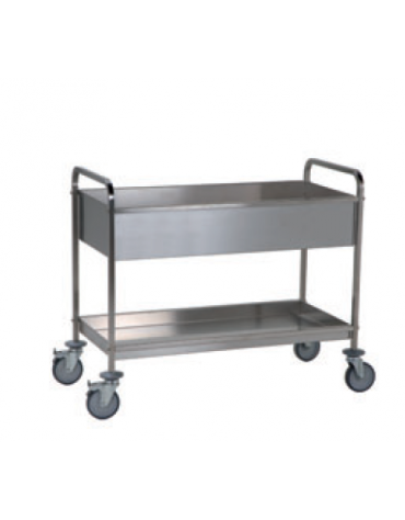 Carrello di servizio raccolta differenziata con 2 ripiani inox 18/10, tubo quadro - cm 116x56x102h