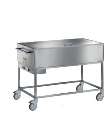 Carrello termico bagnomaria 4 vasche  GN 1/1 - in inox 18/10 AISI 304 CON COPERCHIO E SENZA RIPIANO INFERIORE-cm 151x64x92h