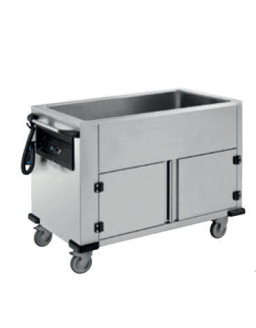 Carrello termico armadiato con vasca unica stampata in acciaio inox - 2 GN 1/1 - cm 85x64x90h