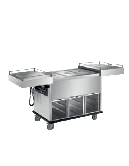 Carrello termico bagnomaria vasca unica coperchi scorrevoli 3x1/1GN - 1 vano riscaldato - inox 18/10 AISI 304 - cm 120x70x110h Carrello termico bagnomaria vasca unica coperchi scorrevoli 3x1/1GN - 1 vano riscaldato - inox 18/10 AISI 304 - cm 120x70x110h