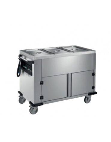 Carrello termico armadiato con vasche separate 2x1/1GN in acciaio inox 18/10 AISI 304 - vano neutro - cm 85x70x90h