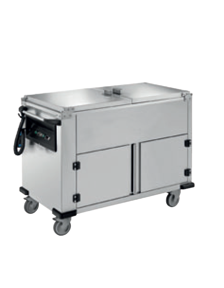 Carrello termico armadiato con vasche separate 3x1/1GN con coperchi a ribalta - vano riscaldato ventilato - cm 120x70x90h Carrello termico armadiato con vasche separate 3x1/1GN con coperchi a ribalta - vano riscaldato ventilato - cm 120x70x90h