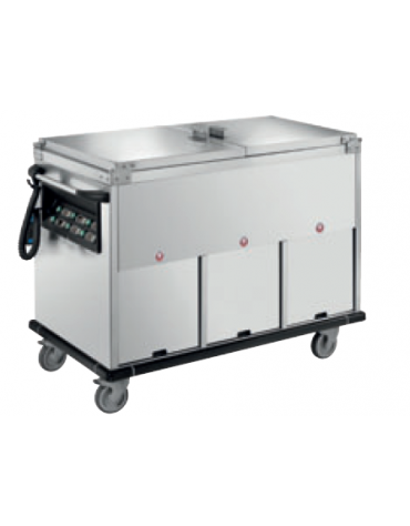 Carrello termico bagnomaria vasche separate in acciaio inox 18/10 AISI 304 - coperchi a ribalta - 2xGN 1/1 - 2 vani neutri