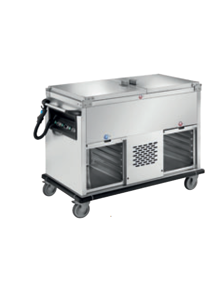 Carrello termico bagnomaria vasca unica 1 vano refrigerato - 3x1/1GN - con coperchi a ribalta - cm 120x70x90h Carrello termico bagnomaria vasca unica 1 vano refrigerato - 3x1/1GN - con coperchi a ribalta - cm 120x70x90h