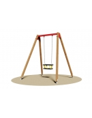 Altalena in legno 1 posto con trave superiore in acciaio e sedile a gabbia - da interrare o filo pavimento - cm 200x190x230h