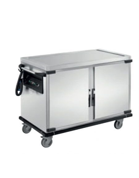 Carrello termico porta pasti con comparti stampati in acciaio inox 18/10 AISI 304 - 1 vano riscaldato - cm 120x70x90h Carrello termico porta pasti con comparti stampati in acciaio inox 18/10 AISI 304 - 1 vano riscaldato - cm 120x70x90h