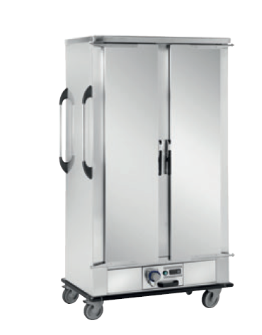 Carrello portavassoi versione riscaldata in acciaio inox 18/10 AISI 304 - suporto a "L"  24 vassoi - cm 132x75x200h