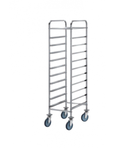 Carrello portavassoi acciaio 18/10 AISI 304, tubo quadro 20x20 mm - ripiano sup. e ringhierina - 10 vassoi GN - cm 45x60x154h