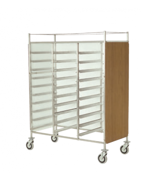 Carrello portavassoi acciaio 18/10 AISI 304 - in laminato su 3 lati - ripiano superiore e ringhierina - 30 vassoi EN - cm 129x60