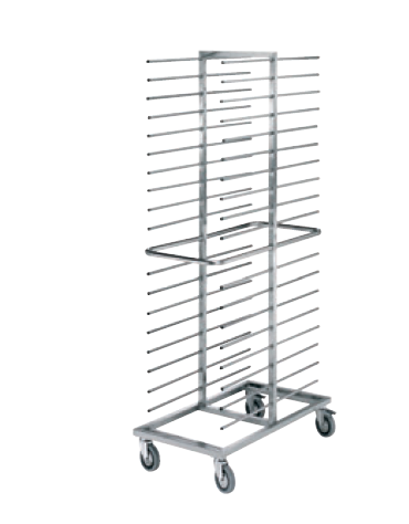 Carrello portateglie in acciaio 18/10 AISI 304 - 32 teglie 60x40 - 4 ruote piroettanti Ø 125 mm - cm 96x50x176h