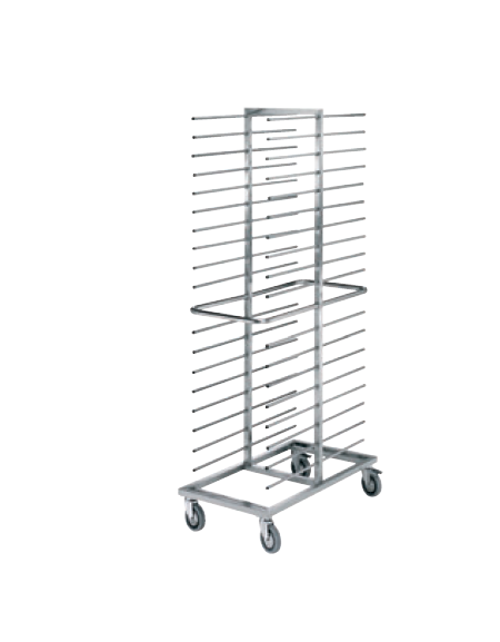 Carrello portateglie in acciaio 18/10 AISI 304 - 40 teglie 60x40 - 4 ruote piroettanti Ø 125 mm - cm 96x50x176h