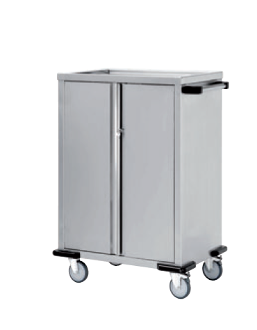 Carrello rifornimento frigobar in acciaio inox 18/10 AISI 304 - 2 ante battenti con chiusura a chiave, 4 piani - cm 80x55x135h