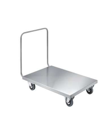 Carrello con pianale basso in acciaio inox 18/10 - 1 maniglione di spinta - 4 ruote di cui 2 fisse e 2 girevoli - cm 60x93x90h