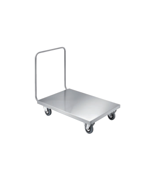 Carrello con pianale basso in acciaio inox 18/10 - 1 maniglione di spinta - 4 ruote di cui 2 fisse e 2 girevoli - cm 60x120x90h