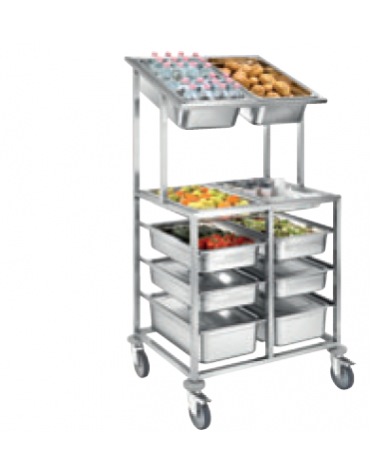 Carrello preparazione freschi  - 2 vani capacità 2 + 2 +6 GN 1/1 h cm 15 - cm 85x65x130h