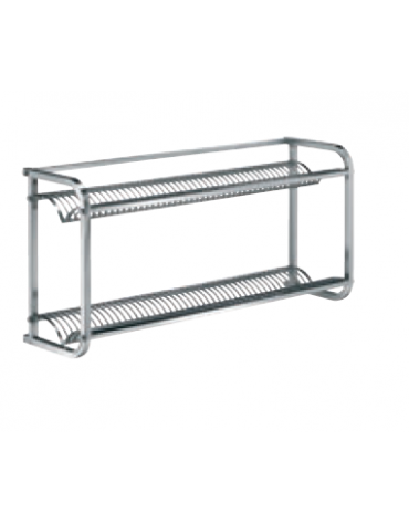 Portapiatti/portabicchieri a muro  in acciaio inox - 2 piani scolapiatti - cm 100x27x46h