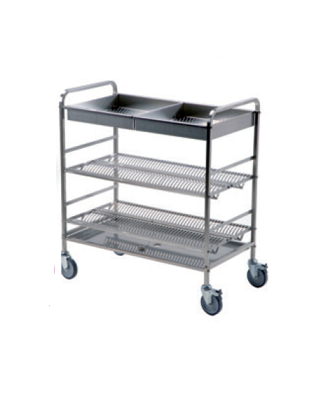 Carrello scolapiatti e scolabicchieri - in acciaio 18/10 AISI 304 - 3 piani  - 200 piatti circa - diam. cm 31 - cm 106x57x110h