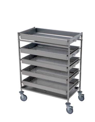 Carrello scolabicchieri e scolatazze in acciaio 18/10 AISI 304 - 5 piani scorrevoli - cm 94x53x125h