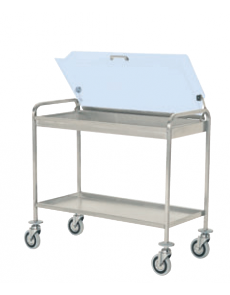 Carrello di servizio con cupola con 3 ripiani (90x44) in acciaio inox - cupola in plexiglass trasparente - cm 100x48x110h