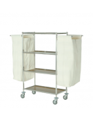 Carrello portabiancheria inox 18/10 AISI 304 - 4 ripiani in laminato plastico - 1 sacco in tela - 1 in PVC - cm 94x48x132h