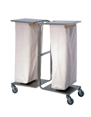 Carrello portabiancheria in acciaio inox 18/10 AISI 304 - 2 sacchi in tela - cm 50x104x115h