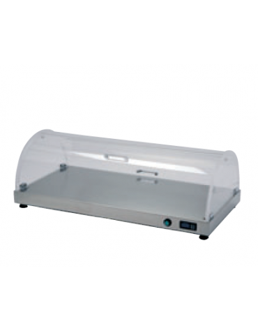 Piano caldo in acciaio inox 18/10 AISI 304 con cupola tonda in plexiglass - potenza: 500W - cm 100x50x30h