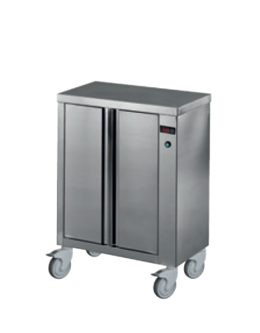 Mobiletto scaldapiatti in acciaio inox 18/10 AISI 304 - capacità 100 piatti da Ø 320 mm - mm 520x390x910h