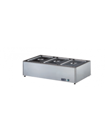 Tavola calda bagnomaria inox 18/10 AISI 304 con rubinetto di scarico - (GN ESCLUSE) - 3 GN 1/2 h 150 mm - mm 900x430x300h