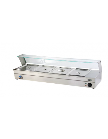 Espositore bagnomaria in acciaio inox con rubinetto - temperatura digitale max 90°C - 4 GN 1/3  - mm 862x365x330h