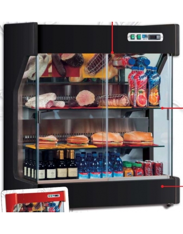 Espositore pensile refrigerato in legno da appoggio Temp. +5 +8 °C mm L1335XP580XH1140